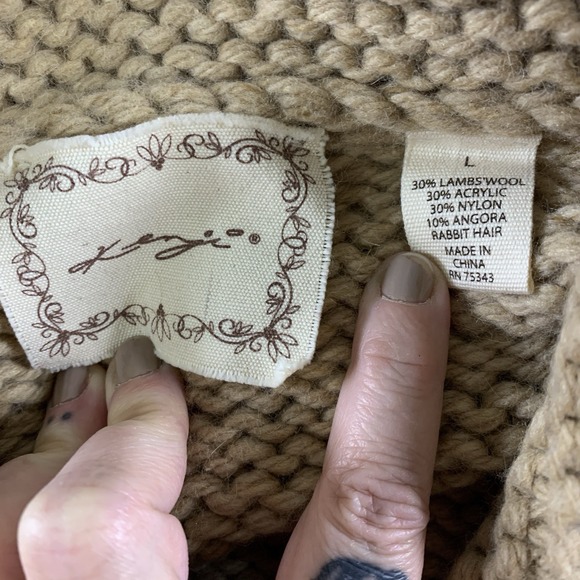 Kenji Womens Chunky Shawl Lambswool Angora Sweater Vest Large Camel Quiet Luxury - Picture 6 of 9